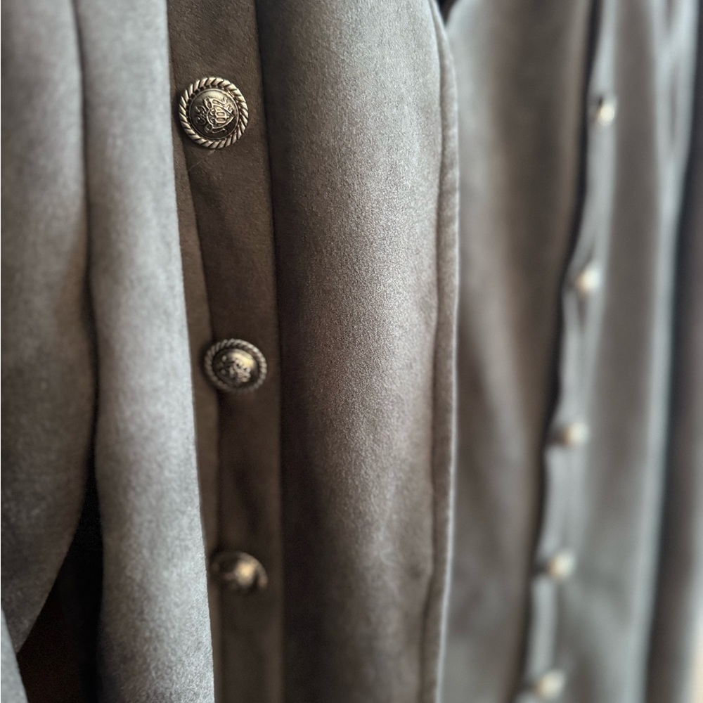 Gray Faux Suede Military Button Jacket Women’s Medium Academia Blazer - Picture 4 of 10